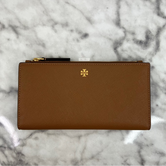 Tory Burch Emerson Large Double Zip Tote & Emerson Slim Wallet In Moose Brown - Picture 13 of 16